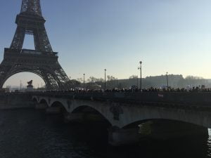 Paris Women's March crossing the Seine