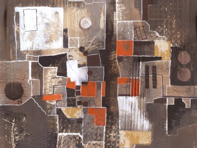 Abstract mixed-media image of the city Nablus from above.