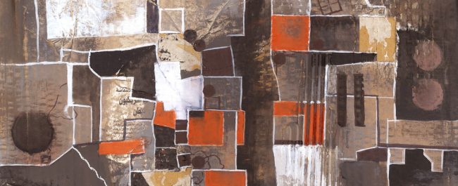 Abstract mixed-media image of the city Nablus from above.